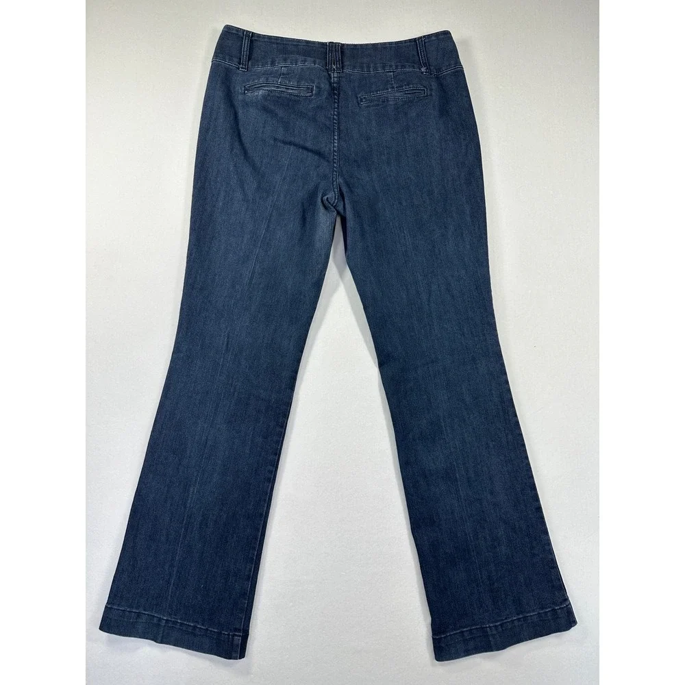 Denim Trouser Jeans Sz 12 Blue‎ Dark Wash Wide Leg High Rise Stretch Retro Flare
